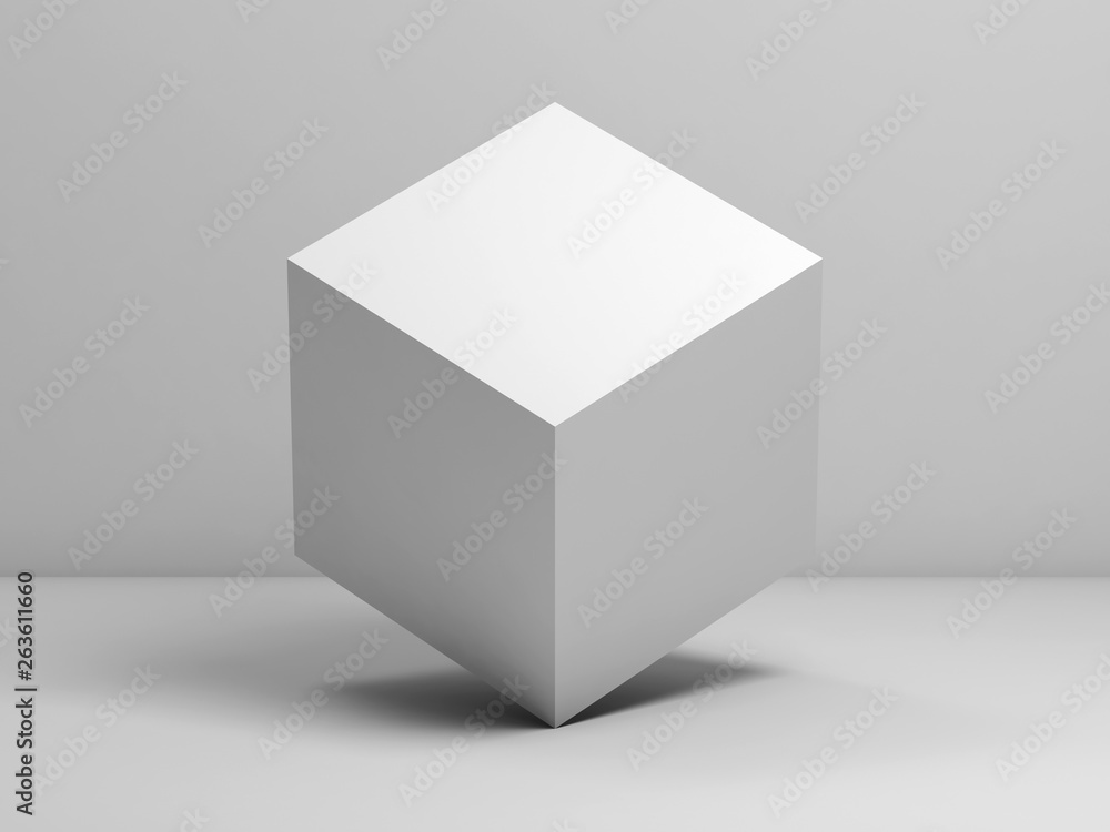Installation with white cube. 3d render Installation with white cube. 3d render