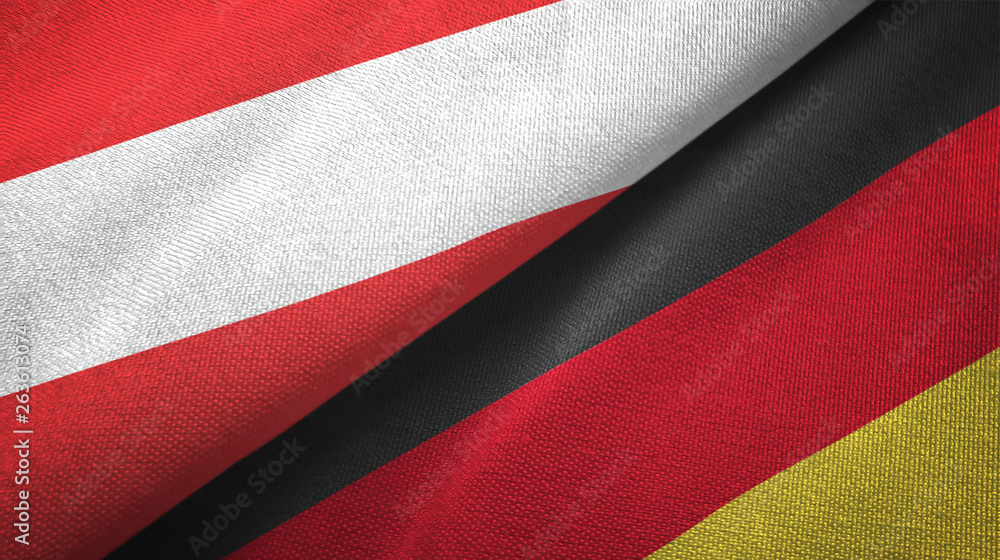 Austria and Germany two flags textile cloth, fabric texture