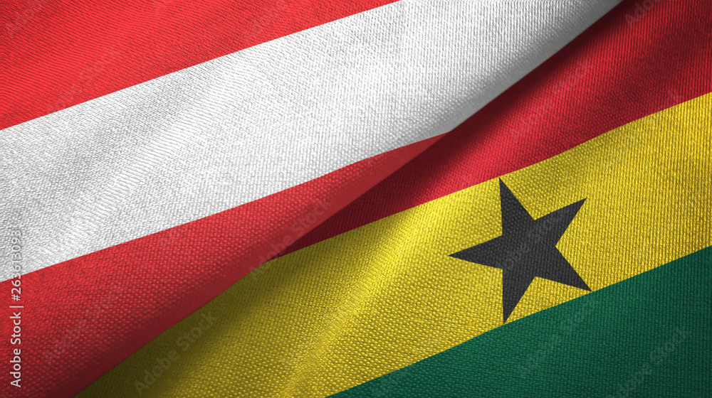 Fototapeta premium Austria and Ghana two flags textile cloth, fabric texture