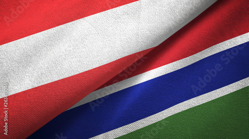 Austria and Gambia two flags textile cloth, fabric texture