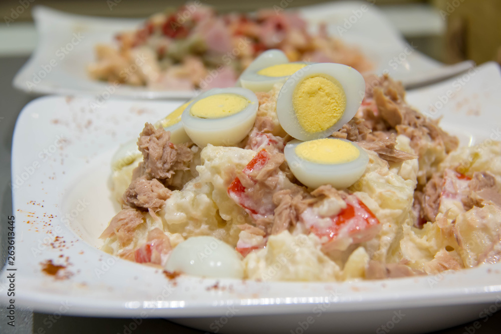 tuna mixed salad in white bowl tuna mixed salad in white bowl