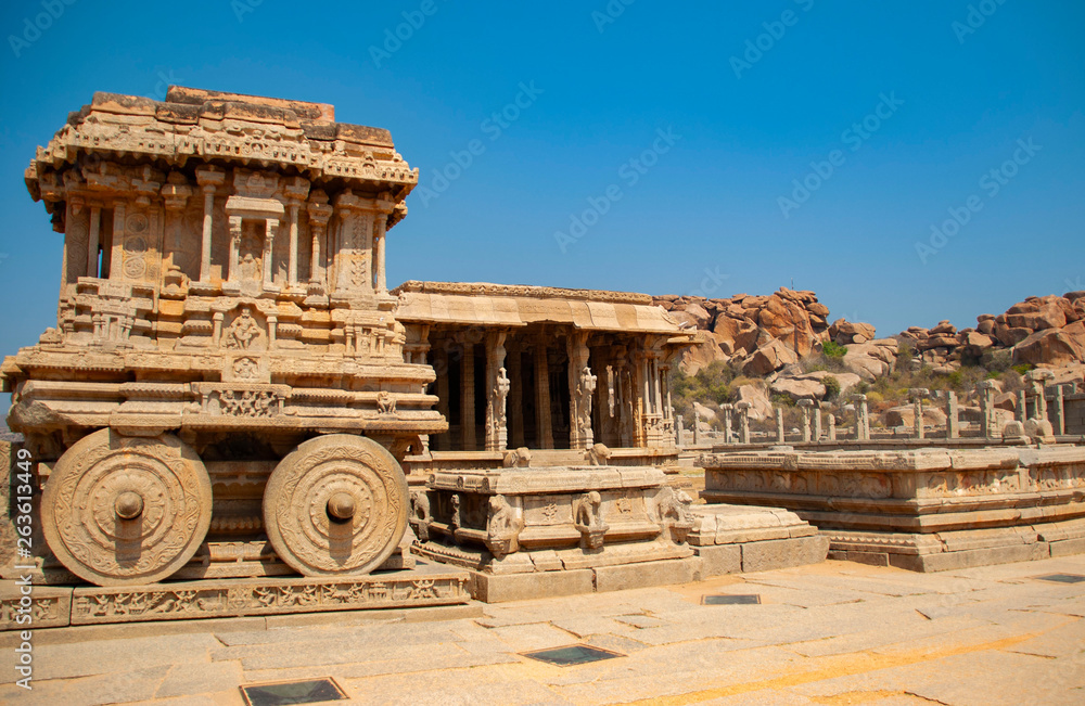 Chariot and Vittala temple at Hampi, India 