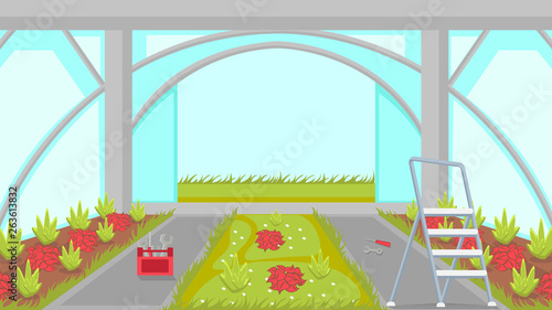 Greenhouse Building Process Vector Illustration