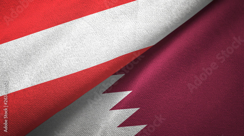 Austria and Qatar two flags textile cloth, fabric texture