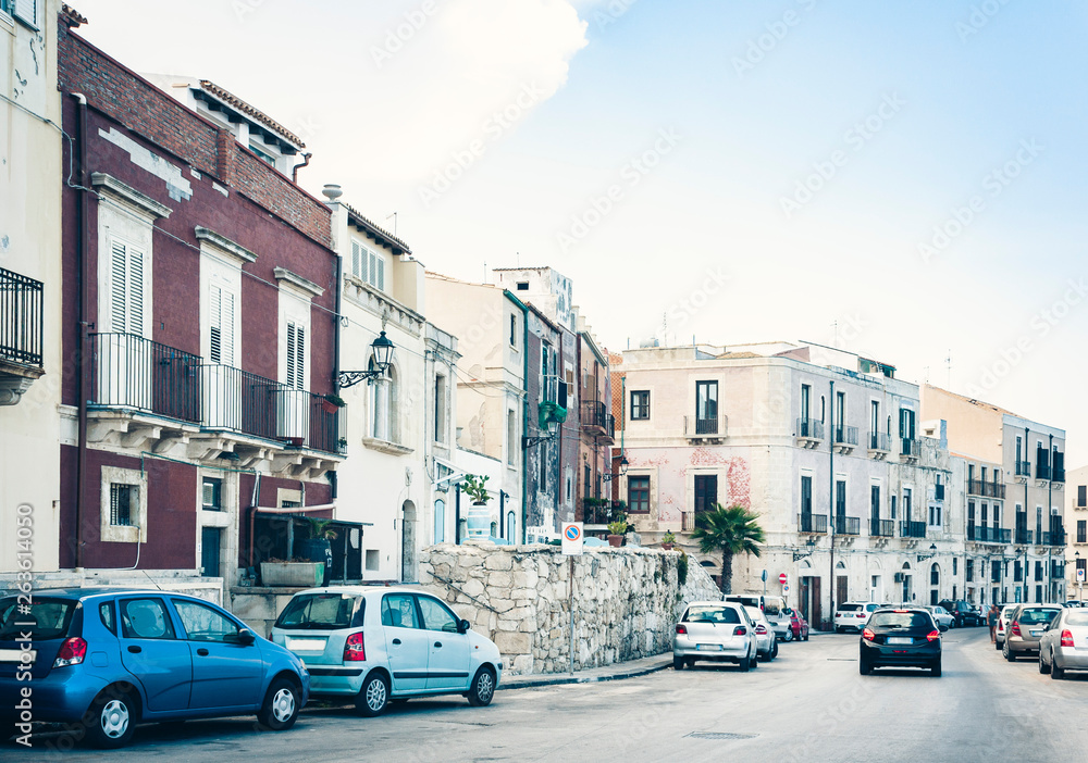 Sicily landscape, View of old buildings in Ortygia (Ortigia) Island, Syracuse, Sicily, Italy.