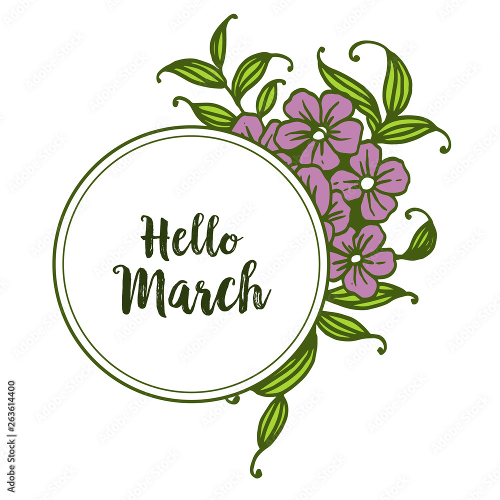 Vector illustration banner hello march with design floral frame