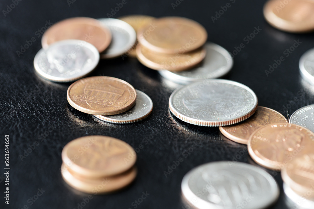 American cents on a dark surface close up American cents on a dark surface close up