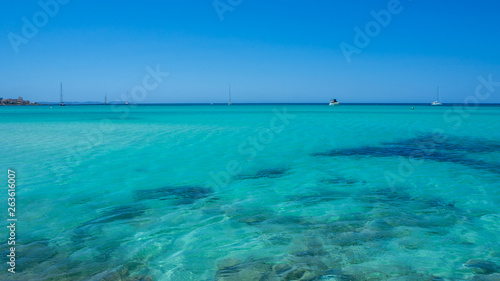 Colonia Sant Jordi  Spain. Amazing landscape of the charming beach Es Trenc. It has earned the reputation of Caribbean beach of Mallorca