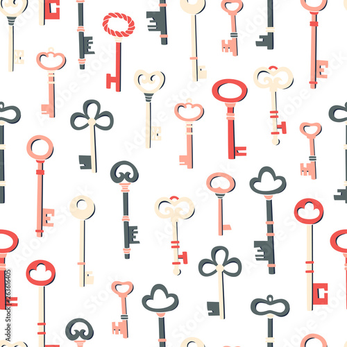 Seamless Pattern Key Illustration. A Set of Different Key Figures.