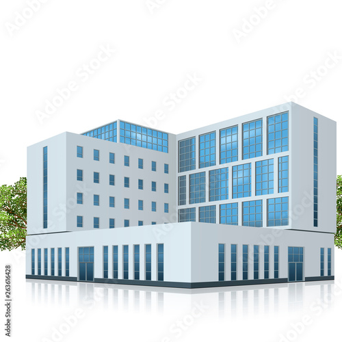 office building with an entrance and reflection