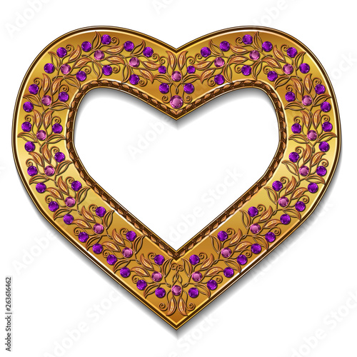 frame in the shape of heart gold color with shadow