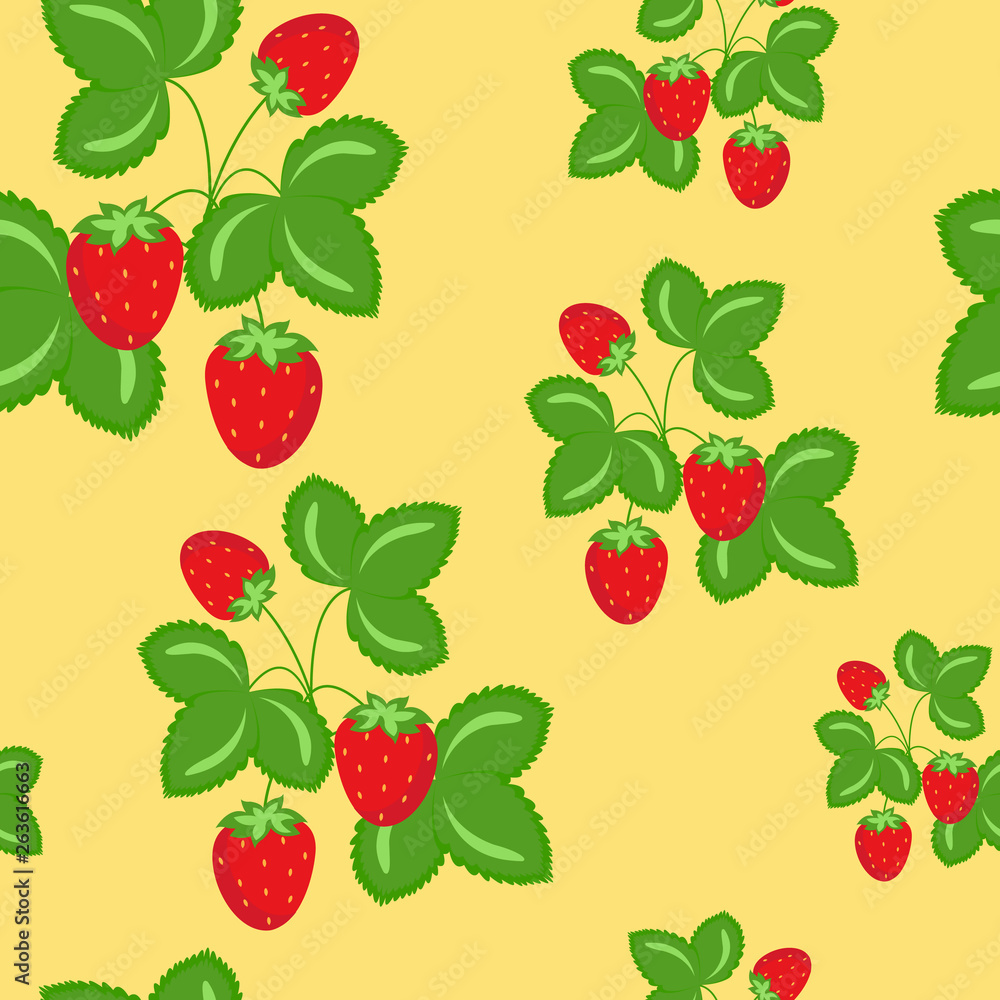 Ripe Wild Strawberries Vector Seamless Pattern Ripe Wild Strawberries Vector Seamless Pattern