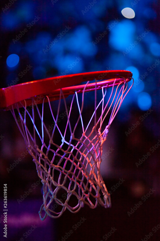 basketball hoop in red neon lights - game day
