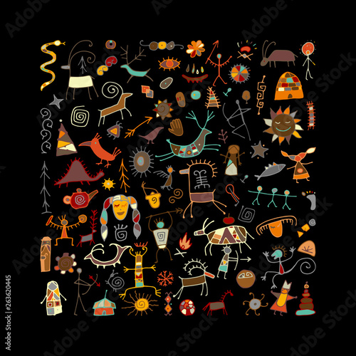 Rock paintings background, sketch for your design