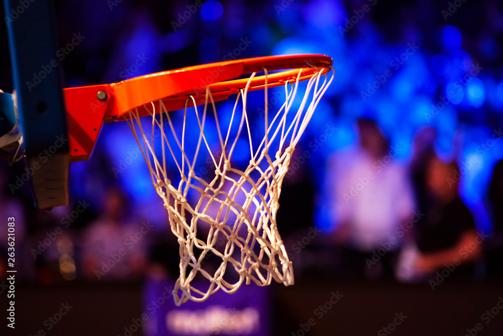 basketball hoop in red neon lights - game day