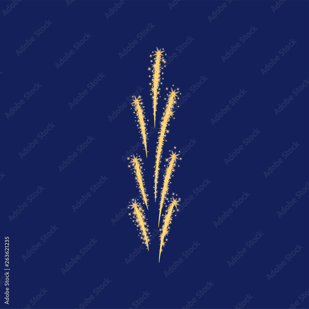 Fototapeta premium Vertical yellow firework on a dark background. Vector illustration.