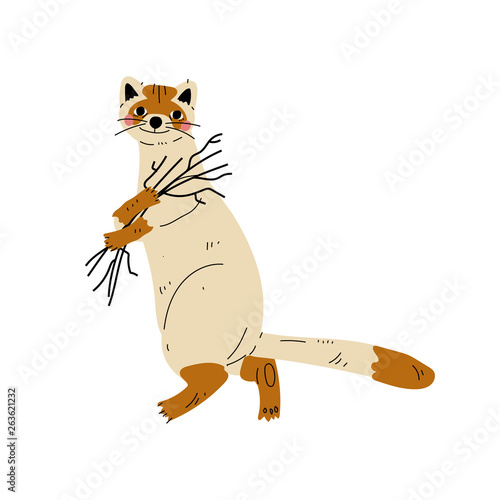 Cat Carrying Bunch of Brushwood, Animal Character Having Hiking Adventure Travel or Camping Trip Vector Illustration