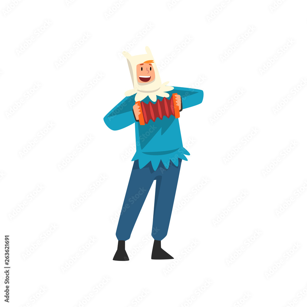Male Entertainer in Festive Costume Playing Accordion Vector Illustration Male Entertainer in Festive Costume Playing Accordion Vector Illustration