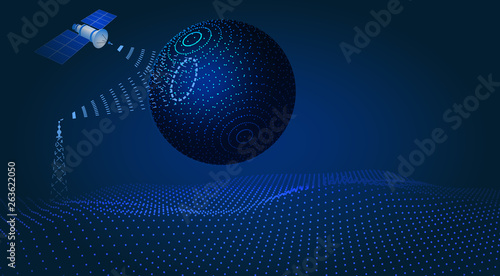 Communication, navigation, satellite control, hud design, hologram of the globe. illustration