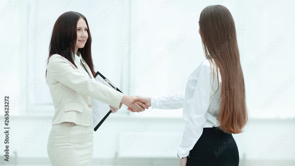 Fototapeta premium successful business woman shaking hands with employee
