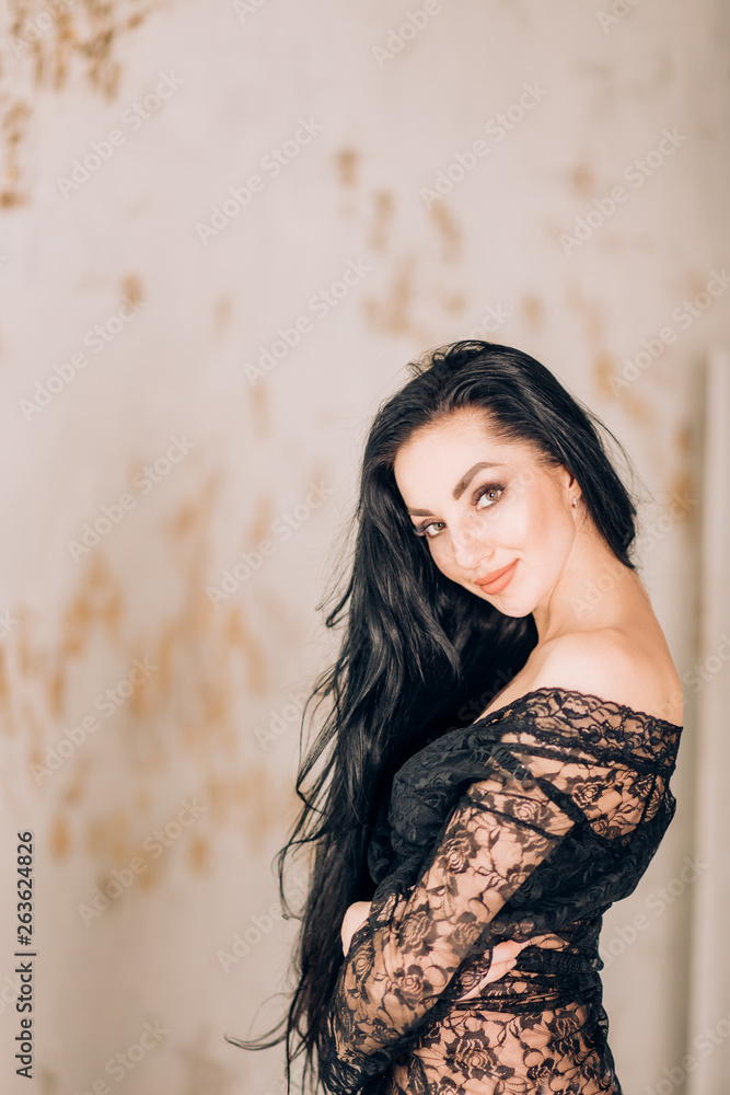 Beautiful lady in elegant black robe Beautiful lady in elegant black robe