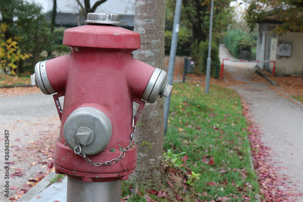 Red fire water dispensing head installed Red fire water dispensing head installed