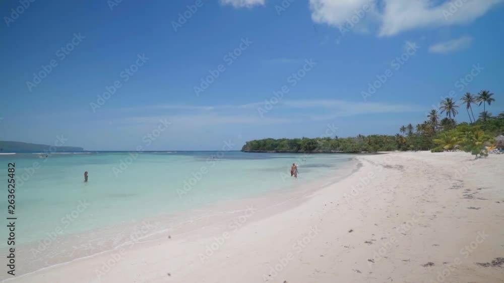 Slow Motion: Tropical Landscape with Blue Ocean and Sandy Beach in El Limon, Dominican Republic Slow Motion: Tropical Landscape with Blue Ocean and Sandy Beach in El Limon, Dominican Republic