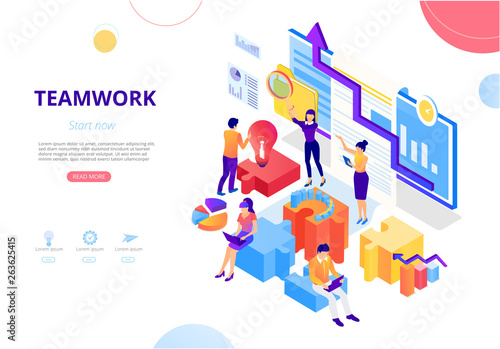 Teamwork, business cooperation. People work together, interact, search for business partners.