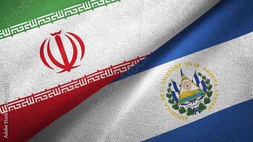 Iran and El Salvador two flags textile cloth, fabric texture