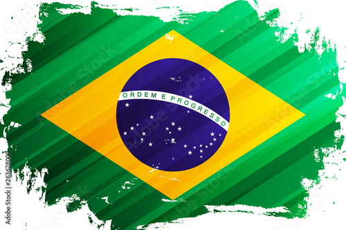 Flag of Brazil brush stroke background. National flag of Federative Republic of Brazil. Vector illustration.