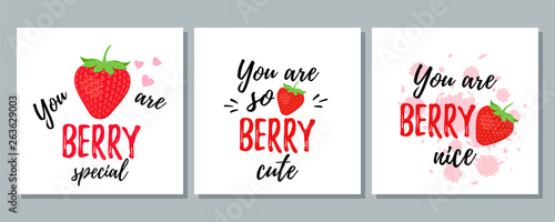 Quote with strawberry. Funny strawberry slogan. Vector. Cute font design. Love pun. It can be used for t-shirt, card print, poster, mug, phone case etc. Saying on white background. Valentine message.