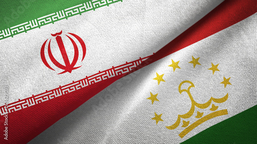 Iran and Tajikistan two flags textile cloth, fabric texture