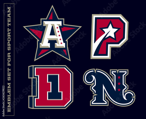 Modern professional letter emblems for sport teams. A P D N letter