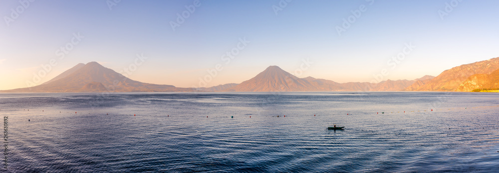 Panoramic view at the Volcanos Atitlan,San Pedro and Toliman with Atitlan lake in Guatemala