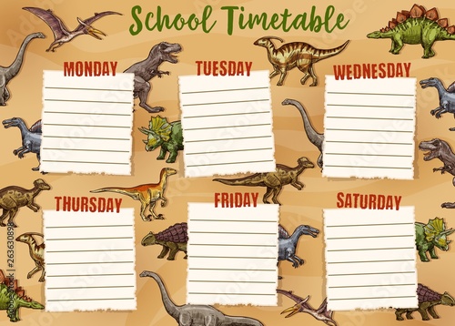 Schedule with dinosaurs on whole week, timetable