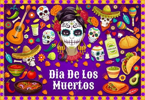 Dia de los Muertos Mexican skulls and fiesta food