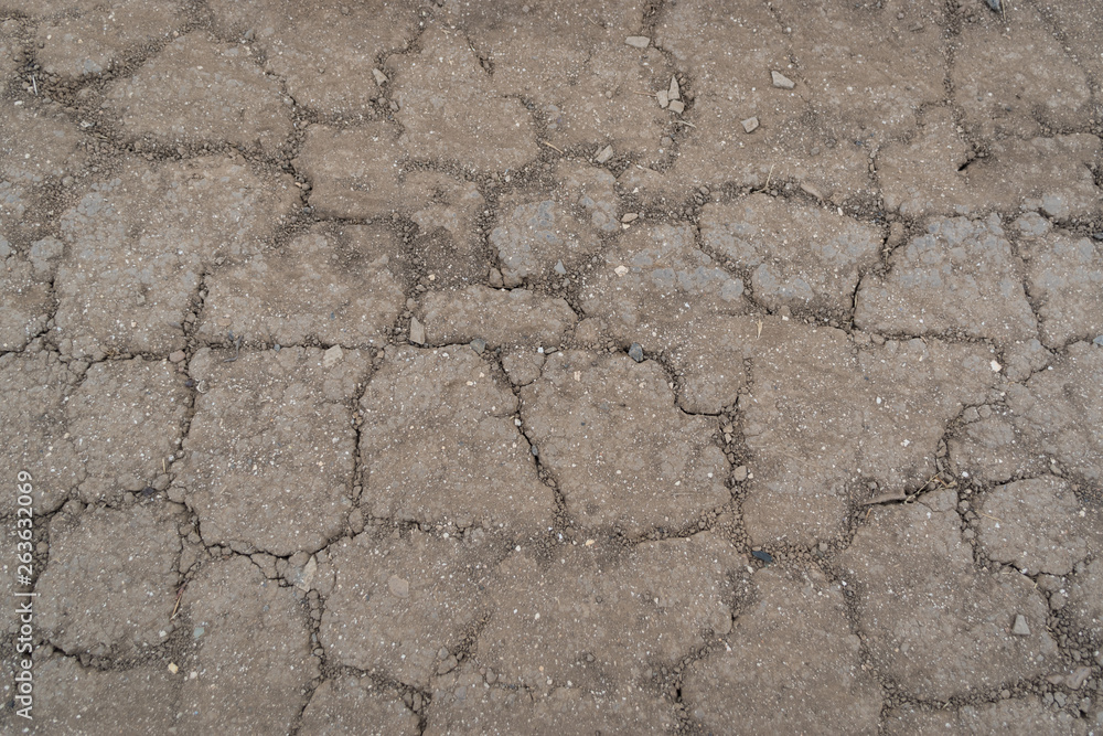 Obraz premium Drought. Cracked ground with dry grass. Natural background