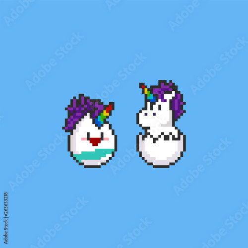 Pixel cartoon easter egg unicorn character.8bit.