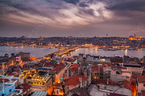 Panoramic view from Galata tower to Golden Horn  Istanbul  Turkey