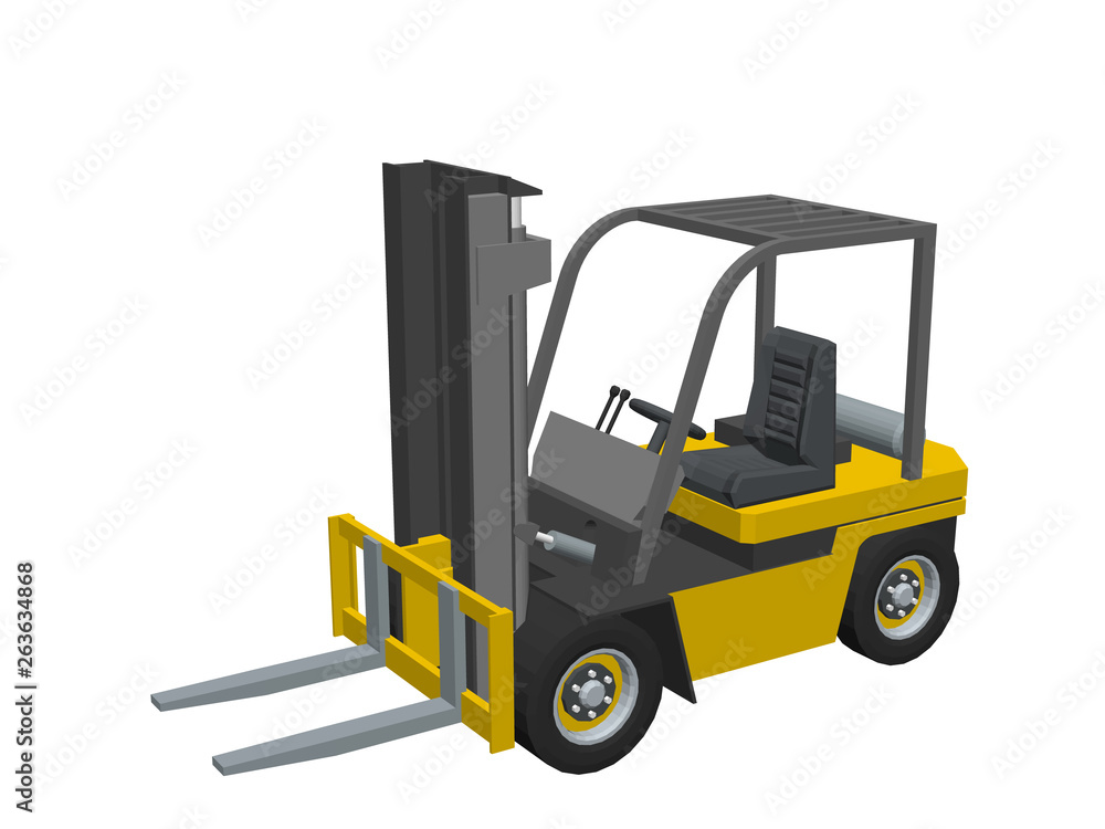 Forklift truck. Isolated on white. 3d Vector illustration.