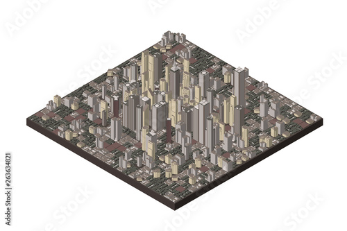 3D model of city. Isolated on white background. Vector illustration.