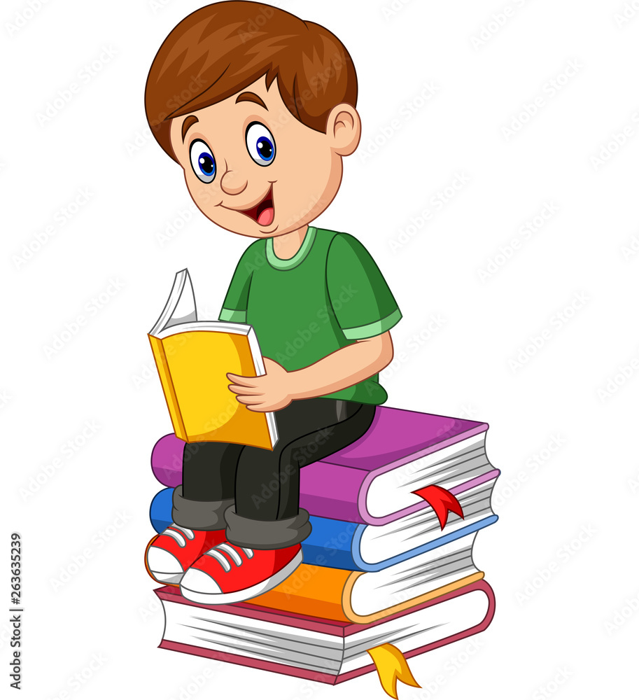 Cartoon Little boy reading book Cartoon Little boy reading book