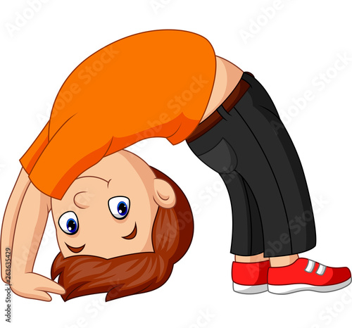 Boy practicing upward bow yoga pose