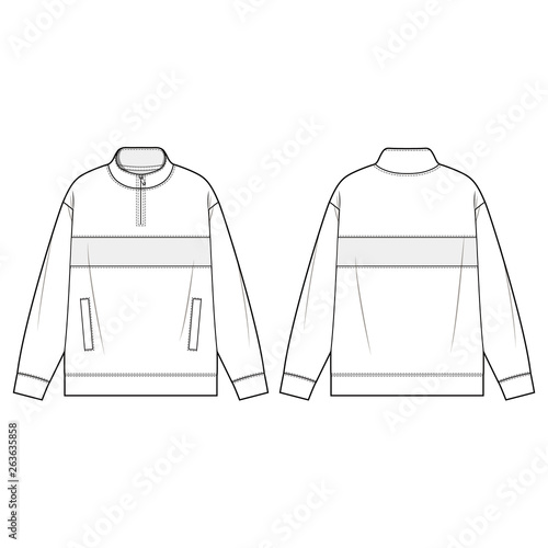 MOCK NECK HALF ZIP ANORAK Fashion Flat Templates