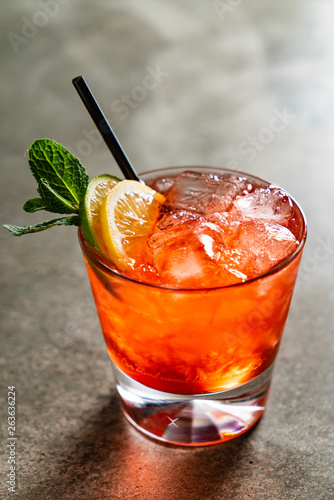 tasty alcoholic old fashioned cocktail in the bar