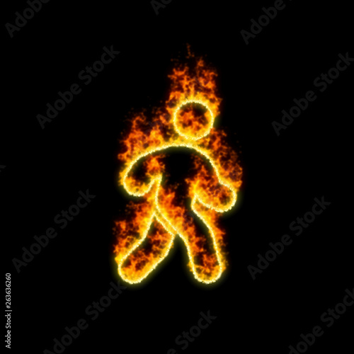 The symbol walking burns in red fire