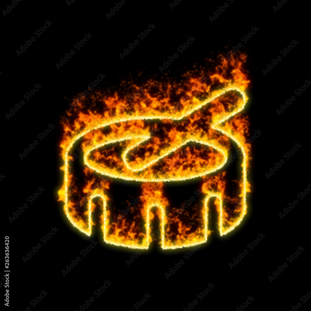 The symbol drum burns in red fire The symbol drum burns in red fire