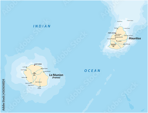 vector map of the mascara islands la reunion and martinique photo