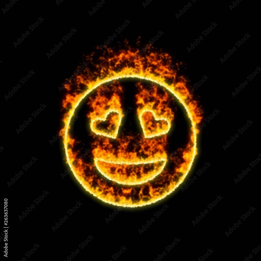 The symbol grin hearts burns in red fire The symbol grin hearts burns in red fire