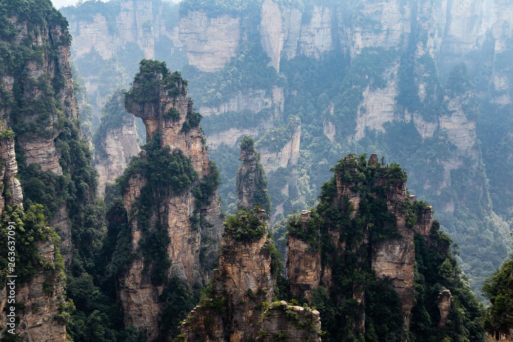 Zhangjiajie, Hunan, China: view from Mi Hun Platform in Yuanjiajie area in the Wulingyuan National Park. Wulingyuan was the inspiration for the movie Avatar Zhangjiajie, Hunan, China: view from Mi Hun Platform in Yuanjiajie area in the Wulingyuan National Park. Wulingyuan was the inspiration for the movie Avatar